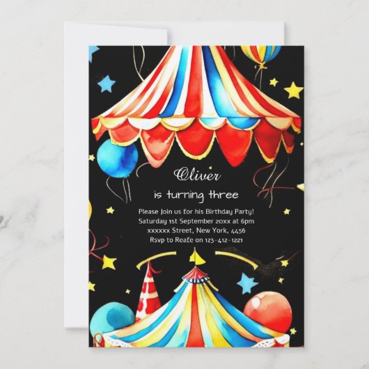 Watercolor Carnival Circus Anniversaire Invitation (Devant)