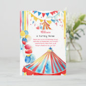 Watercolor Carnival Circus Anniversaire Invitation (Debout devant)