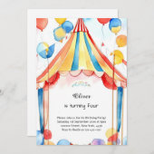 Watercolor Carnival Circus Anniversaire Invitation (Devant / Derrière)