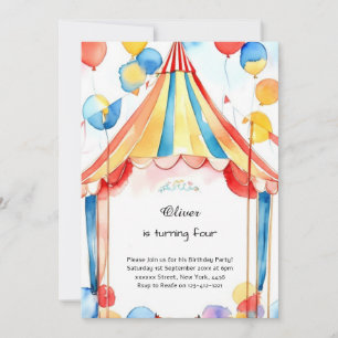 Watercolor Carnival Circus Anniversaire Invitation