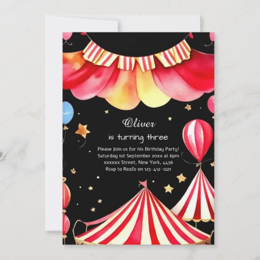 Watercolor Carnival Circus Anniversaire Invitation (Devant)