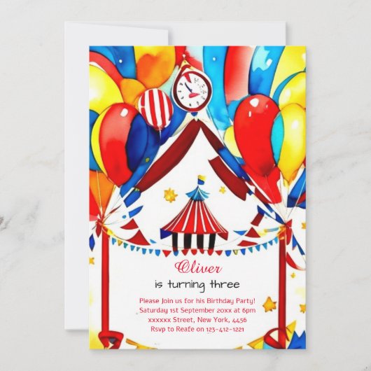 Watercolor Carnival Circus Anniversaire Invitation (Devant)
