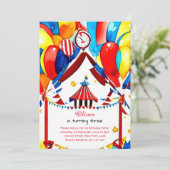 Watercolor Carnival Circus Anniversaire Invitation (Debout devant)