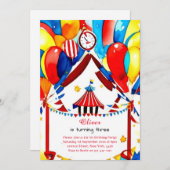 Watercolor Carnival Circus Anniversaire Invitation (Devant / Derrière)