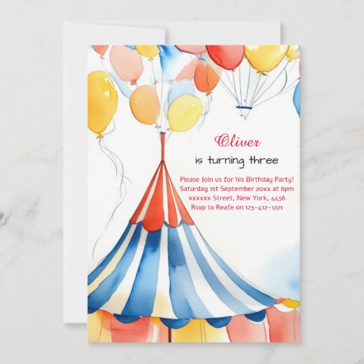Watercolor Carnival Circus Anniversaire Invitation (Devant)