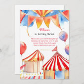 Watercolor Carnival Circus Anniversaire Invitation (Devant / Derrière)