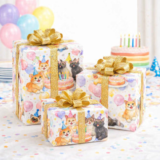 Watercolor Cat Birthday Party Wrapping Paper Cadeaupapier