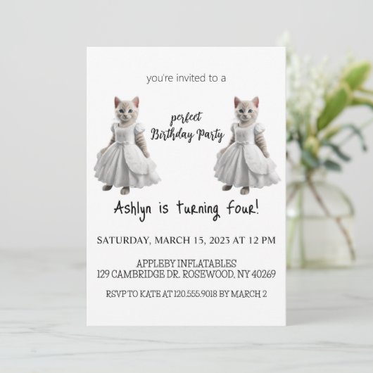 Watercolor Cat Purr-fect Anniversaire Invitation d (Debout devant)