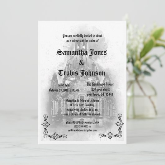 Watercolor Cathédrale Goth Wedding Invitations (Debout devant)