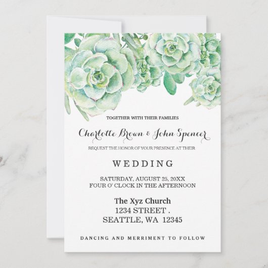 watercolor celadon succulentes invitations de mari (Devant)