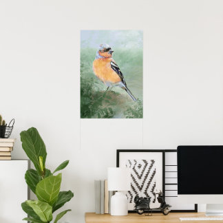 Watercolor Chaffinch Bird Nature Art Poster