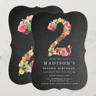Watercolor Chalkboard Girls 2e Invitation d'annive