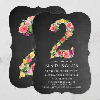 Watercolor Chalkboard Girls 2e Invitation d'annive