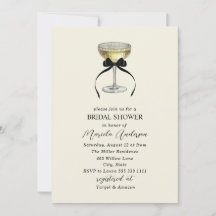 Watercolor Champagne coupe black bow Bridal Show