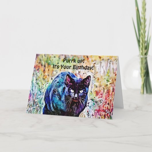 Watercolor Chat Funny Puns Carte Anniversaire (Devant)