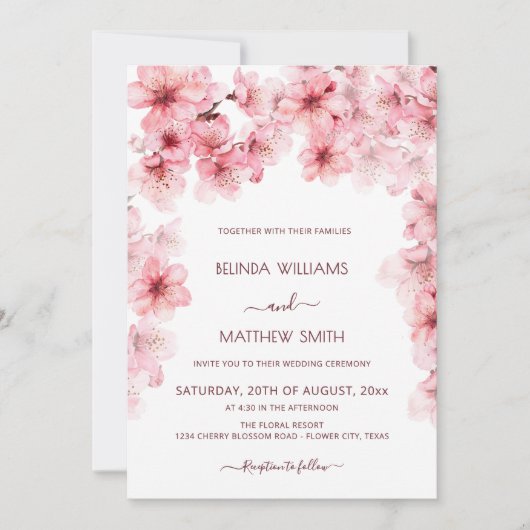  Watercolor Cherry Blossom Wedding Kaart (Voorkant)