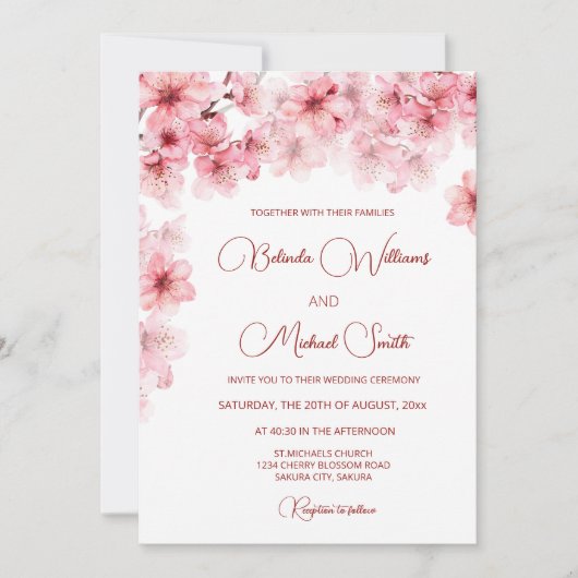 Watercolor Cherry Blossom Wedding Kaart (Voorkant)