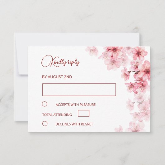 Watercolor Cherry Blossom  Wedding RSVP Kaartje (Voorkant)