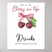 Watercolor cherry bow baby shower Drinks Poster (Voorkant)