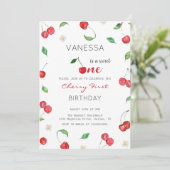 Watercolor Cherry Girl Invitation d'anniversaire (Debout devant)
