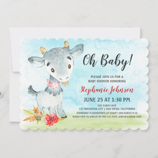 Watercolor Chèvre Baby shower ferme Invitation (Devant)