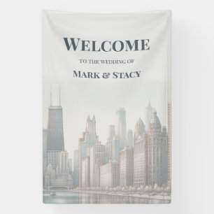Watercolor Chicago Silhouette Trouwdecoratie Spandoek