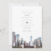 Watercolor Chicago Skyline Faire-part de mariage (Devant)