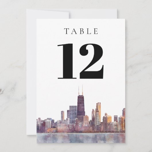 Watercolor Chicago Skyline Table Number Kaart (Voorkant)