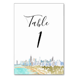 Watercolor Chicago Wedding Table Numbers Kaart