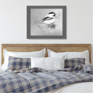 Watercolor Chickadee Bird Pine Cone Nature Art Canvas Afdruk