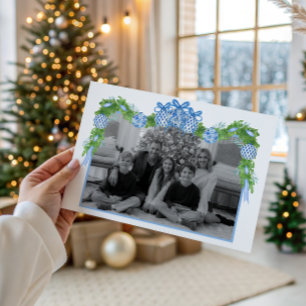 Watercolor Chinoiserie Ornamenten Slinger Kerstmis Feestdagenkaart