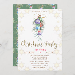 Watercolor Christmas Balls Party Invitation