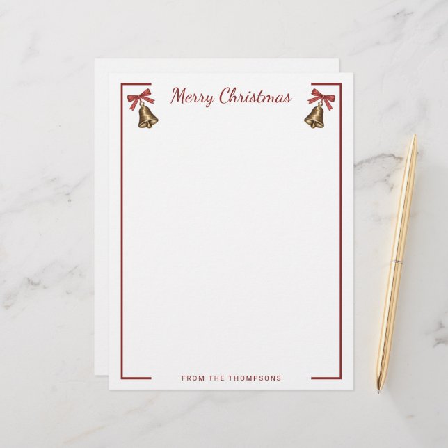 Watercolor Christmas Bells With Custom Text Briefhoofd (Voorkant / Achterkant in situ)
