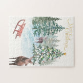 Watercolor Christmas Deer Puzzle Legpuzzel (Horizontaal)