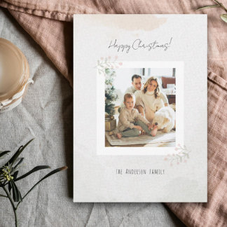 Watercolor Christmas Flower Dainty Personalized  Feestdagenkaart