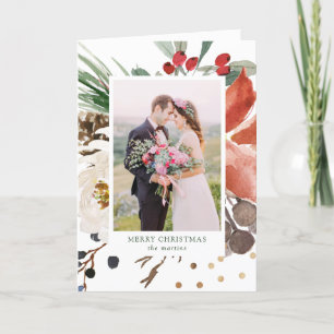 Watercolor Christmas Flowers with your Photo Feestdagen Kaart