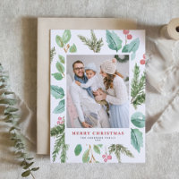 Watercolor Christmas Foliage & Holly Frame Photo