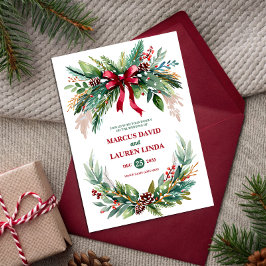 Watercolor Christmas Greenery Wedding Invitation Kaart