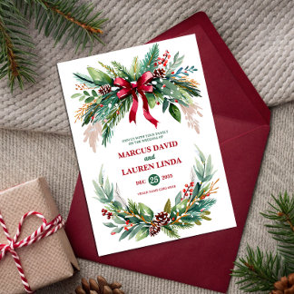 Watercolor Christmas Greenery Wedding Invitation Kaart