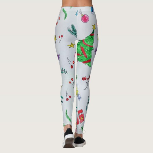 Watercolor Christmas Pattern Women's Leggings (Dos)
