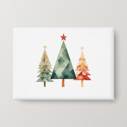 Watercolor Christmas Pine Trees Button (Voorkant)