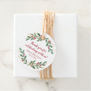 Watercolor Christmas red hollies gold green shower Bedankjes Labels