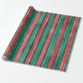 Watercolor Christmas stripes green red pattern Cadeaupapier (Uitgerold)