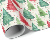 Watercolor Christmas Tree Holiday Pattern Cadeaupapier (Rol Hoek)