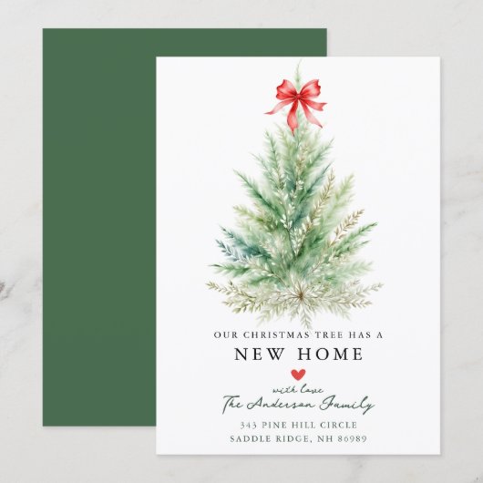 Watercolor Christmas Tree New Home Card Aankondiging (Voorkant / Achterkant)