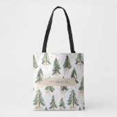 Watercolor Christmas Tree Personalized Tote Bag (Devant)