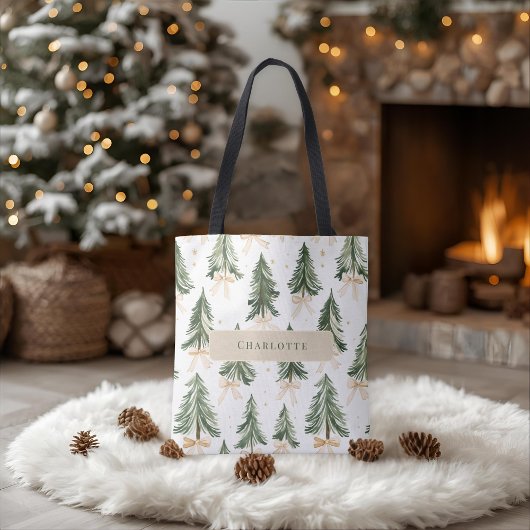 Watercolor Christmas Tree Personalized Tote Bag
