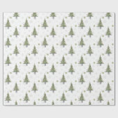Watercolor Christmas Tree & Snowflake Pattern  Cadeaupapier (Vlak)
