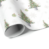 Watercolor Christmas Tree & Snowflake Pattern  Cadeaupapier (Rol Hoek)