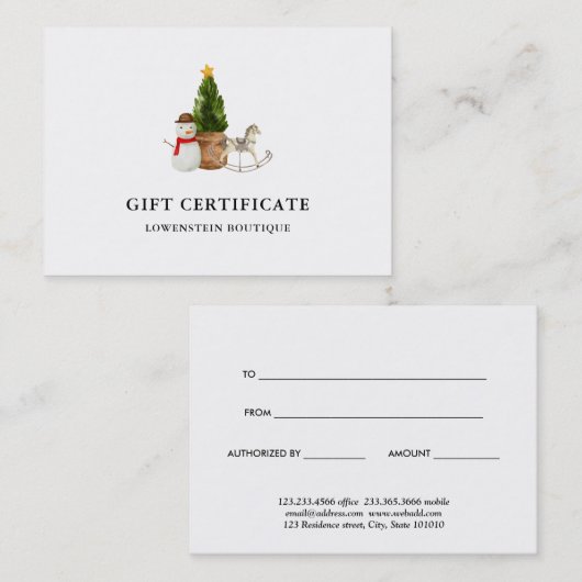 Watercolor Christmas Tree Snowman Certificat cadea (Devant / Derrière)